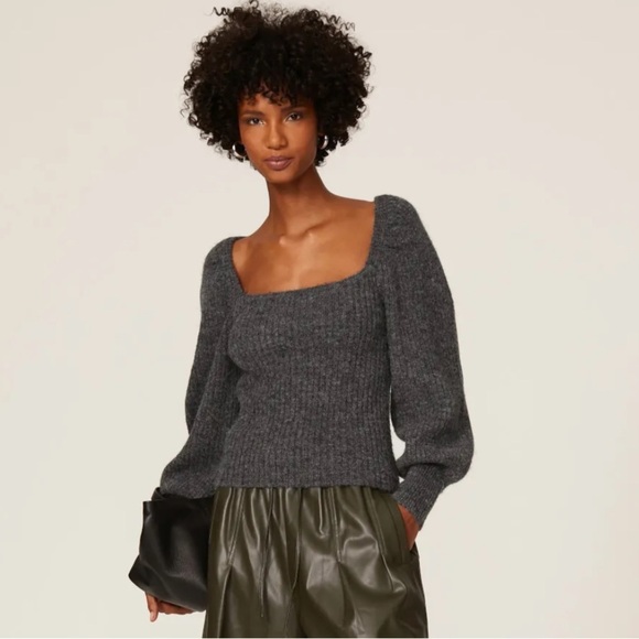 Rebecca Minkoff Grey Wool Puff Sleeve Pixi Sweater - Picture 1 of 4